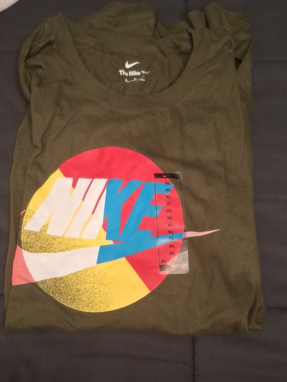 Nike Olive Green Short Sleeve Tee with Multicolor Graphic